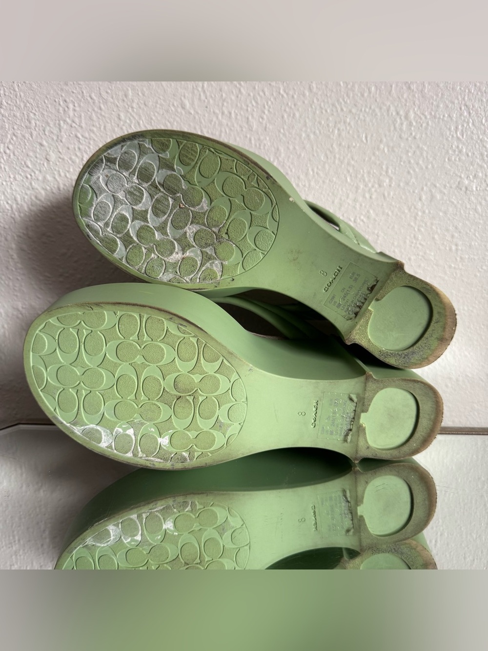 COACH Pistachio Green Leather Y2K Franki Monogram Platform Sandal Flip Flops - Picture 12 of 14